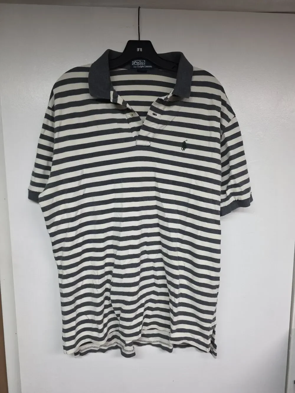 Polo Ralph Lauren Polo Shirt Mens Size XL Grey White Striped 100% Cotton